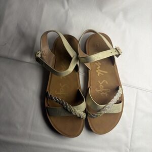 Girls Link Soft Sparkle Sandals, Open Toe, Rhinestone Strap, Gold Buckle Size 3